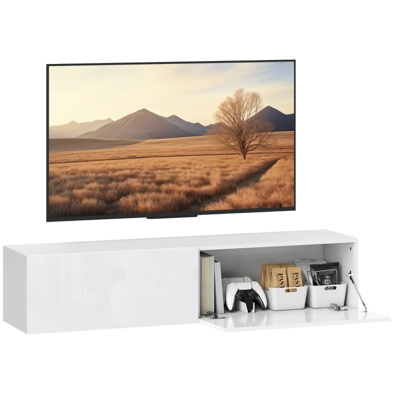 HOMCOM Floating TV Stand with Storage Cupboards for 45, 55, 65in TVs, Wall Mounted TV Console Entertainment Unit, White(m-11)
