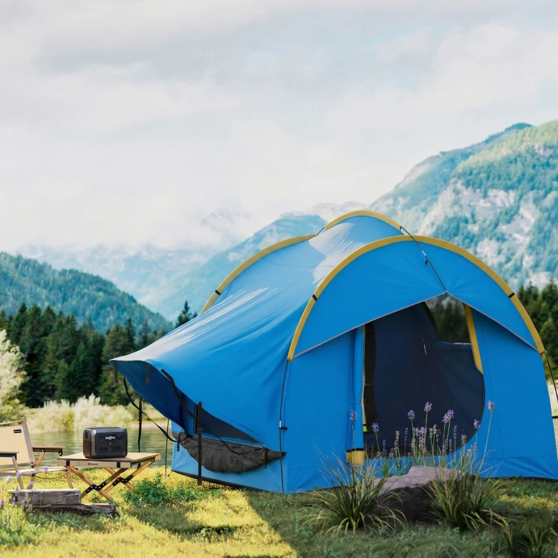 Outsunny 3000mm Waterproof SUV Tent, Car Tent with 3 Doors and Mesh Window, for 5-6 Person Camping Travel, Blue and Orange
