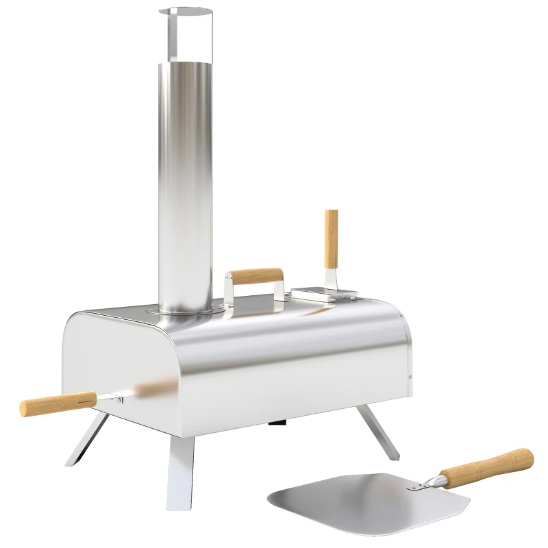 Outsunny Outdoor Pizza Oven, Portable Wood Pellet Pizza Oven with Pizza Stone and Peel, Foldable Legs, Chimney