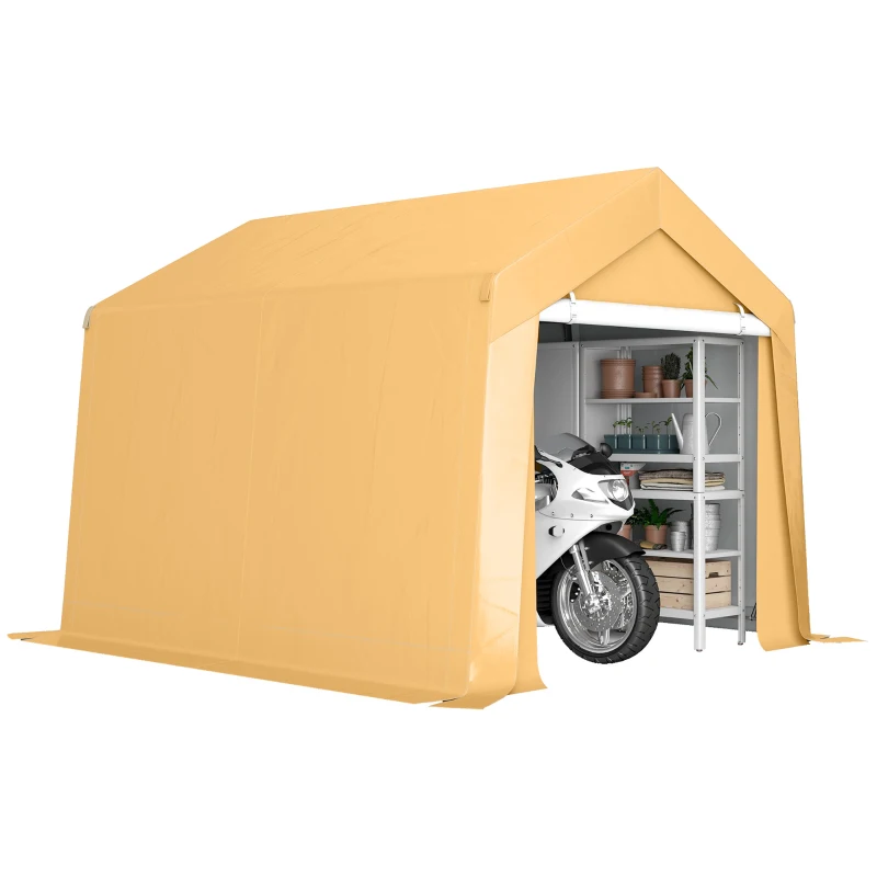 Outsunny 10' x 10' Outdoor Storage Shed Portable Garage with Roll-up Door for Motorcycle, Bike, Garden Tools, Beige