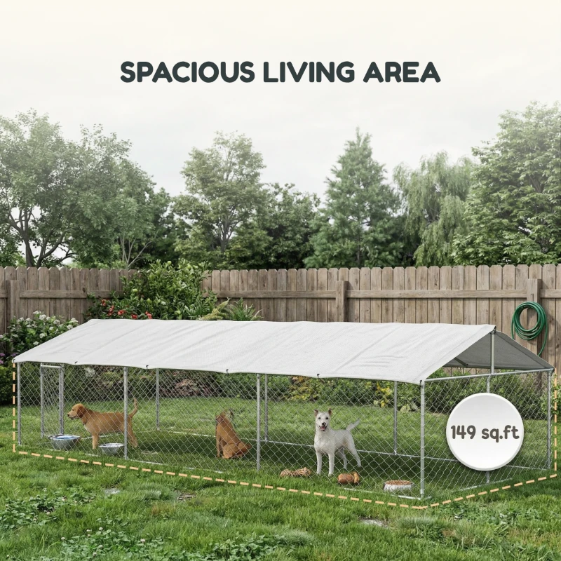 PawHut 19.7' x 7.5' x 4.9' Outdoor Dog Kennel for Large-Sized Dogs with Waterproof UV Resistant Roof, Silver(m-5)