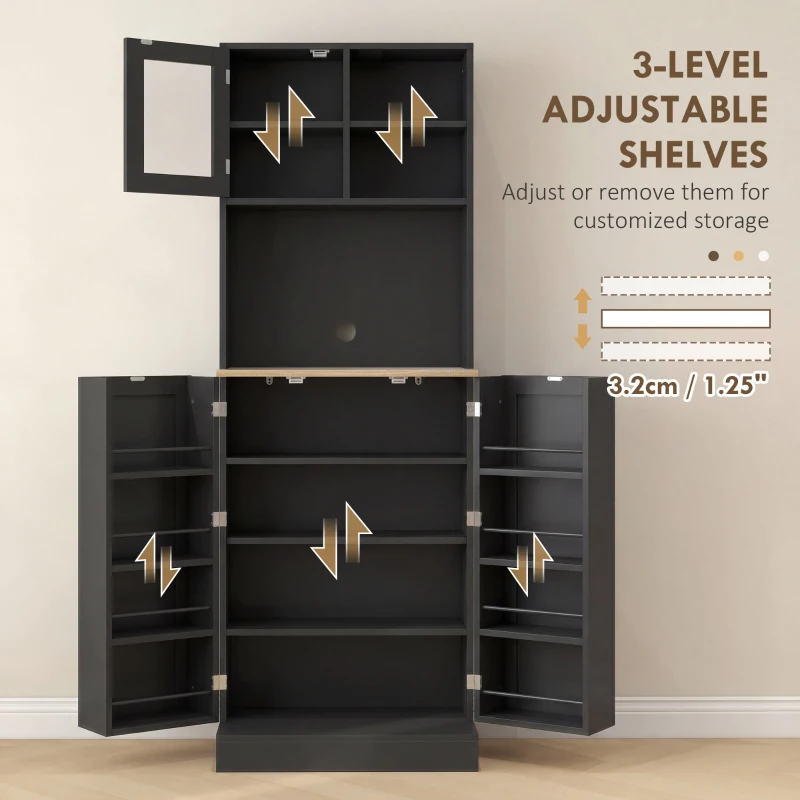 HOMCOM 66.5" Tall Kitchen Pantry Cabinet, Kitchen Hutch, Microwave Cabinet with Adjustable Shelves for Dining Room, Black