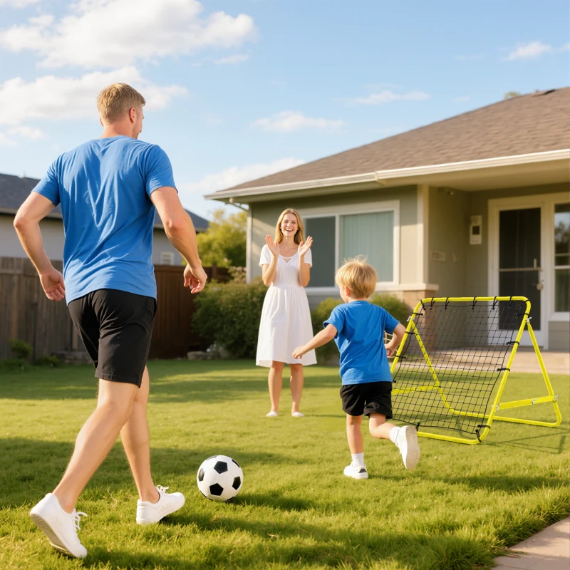 HOMCOM Volleyball Rebounder Net Football Training Aid Kickback Target Play Yellow