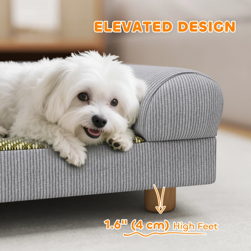 PawHut Pet Sofa, Dog Couch Bed for Small Dogs, Elevated Pet Sofa with Solid Feet for Indoor Kittens, Grey