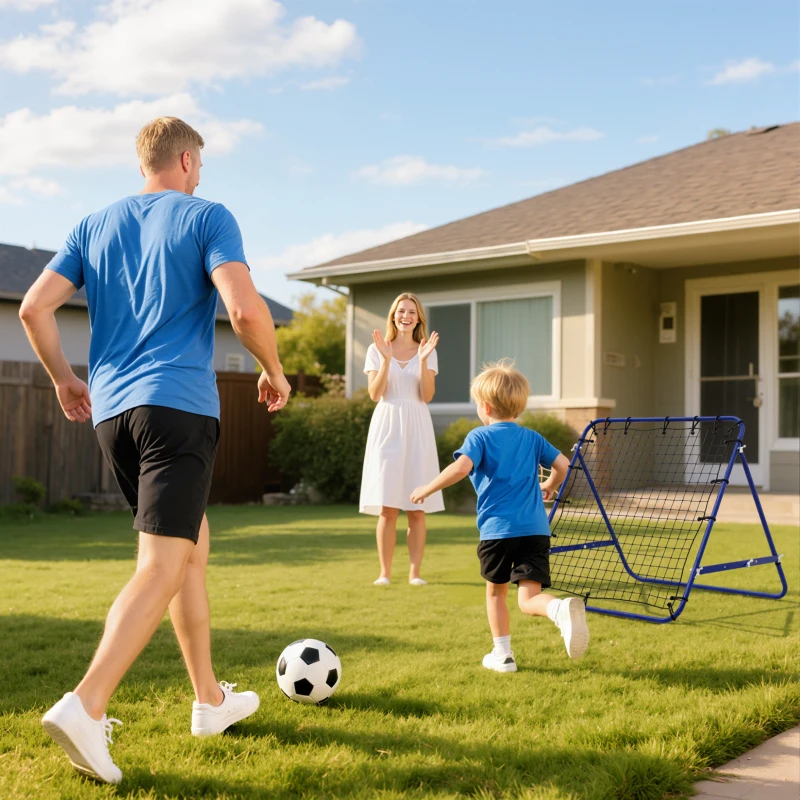 HOMCOM Volleyball Rebounder Net Football Training Aid Kickback Target Play Blue