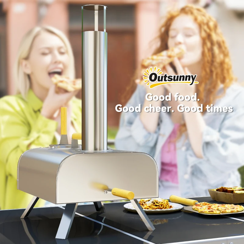 Outsunny Outdoor Pizza Oven, Portable Wood Pellet Pizza Oven with Pizza Stone and Peel, Foldable Legs, Chimney