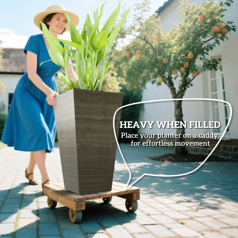 Outsunny Tall Planter for Outdoor Plants Set of 3, 28 Inch Taper Planter with Drainage Holes, Bronze