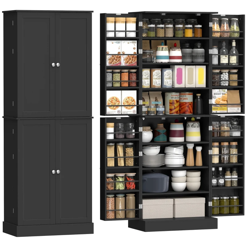 HOMCOM 65" Kitchen Cabinet, Kitchen Pantry Cabinet with 4 Doors and 16 Door Shelves for Dining Room, Black