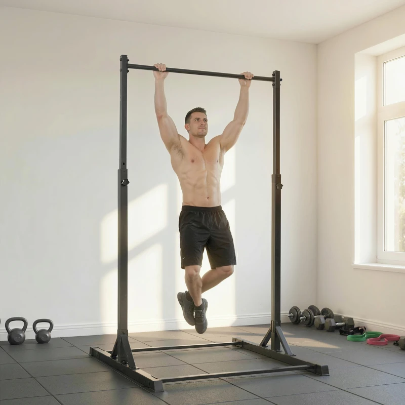 Soozier Portable Pull Up Station, Height Adjustable Pull Up Bar with 8 Levels for Home Gym Strength Training, 440LBS Capacity