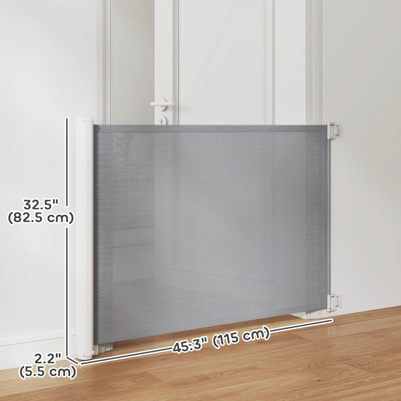 PawHut Retractable Pet Safety Barrier Gate, Flexible and Extensible for Stairways Doorways Hallways, Grey