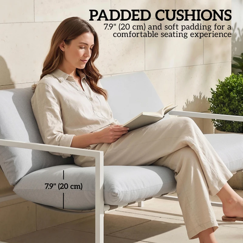Outsunny 2 Piece Patio Furniture Set, Outdoor Loveseat Sofa Set with Thick Cushions and Coffee Table for Porch Garden, Light Grey