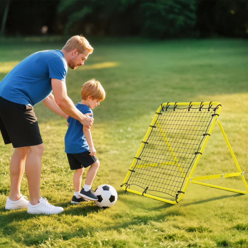 HOMCOM Volleyball Rebounder Net Football Training Aid Kickback Target Play Yellow