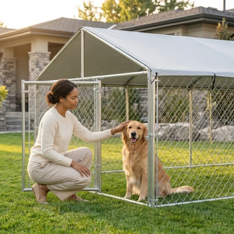 PawHut 19.7' x 7.5' x 4.9' Outdoor Dog Kennel for Large-Sized Dogs with Waterproof UV Resistant Roof, Silver(m-10)