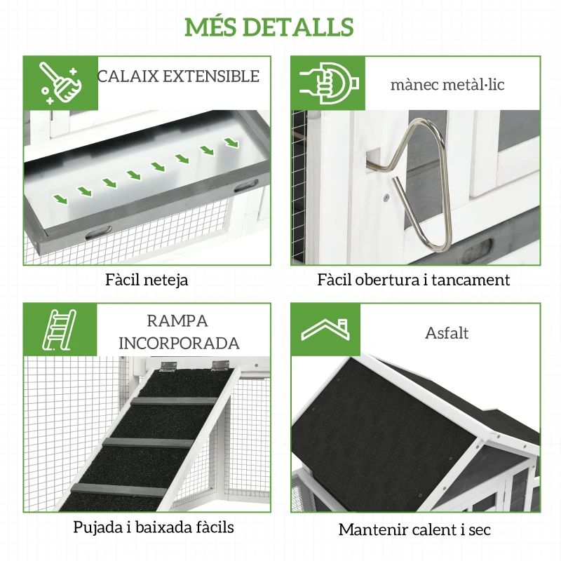 PawHut 123" Extra Large Chicken Coop Wooden Poultry House Rabbit Hutch Hen Backyard with Run Ramps and Nesting Boxes, Grey