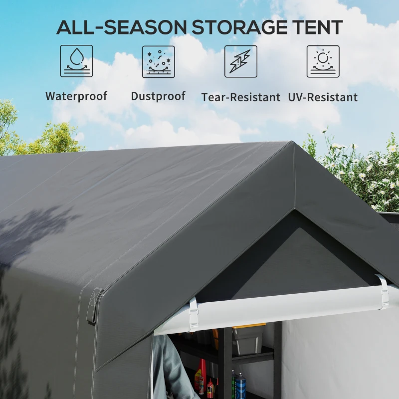 Outsunny 7' x 12' Outdoor Storage Shed Portable Garage with Roll-up Door for Motorcycle, Bike, Garden Tools, Dark Grey