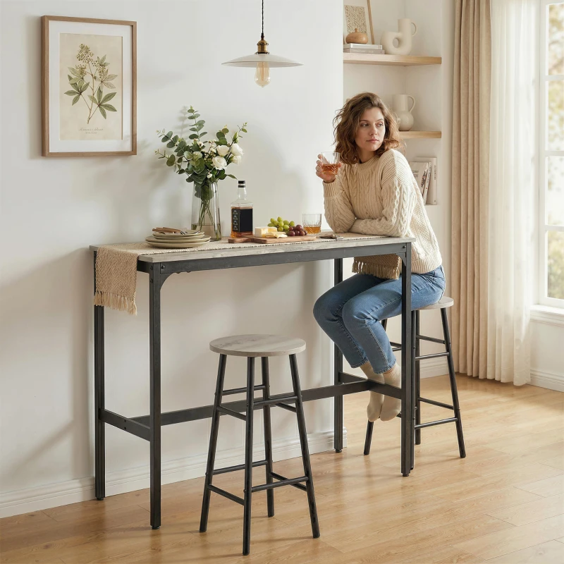 HOMCOM 3-Piece Counter Height Bar Table and Chairs, Dining Table and Chairs Set for 2, Pub Table and Chairs