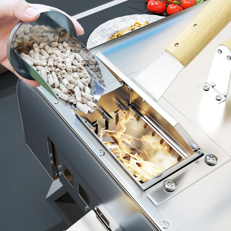 Outsunny Outdoor Pizza Oven, Portable Wood Pellet Pizza Oven with Pizza Stone and Peel, Foldable Legs, Chimney