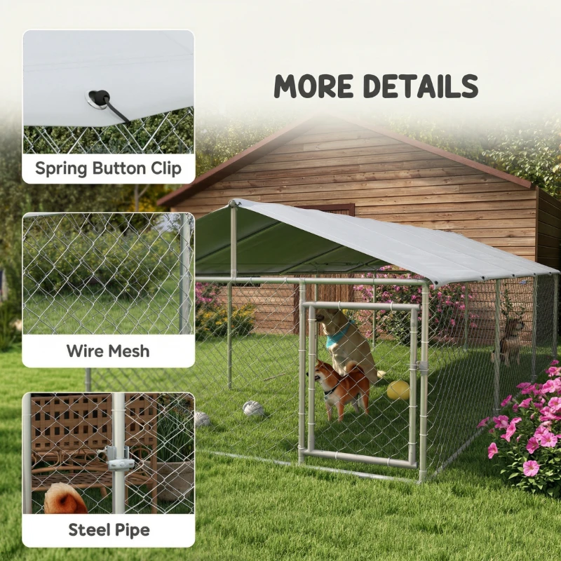 PawHut 19.7' x 7.5' x 4.9' Outdoor Dog Kennel for Large-Sized Dogs with Waterproof UV Resistant Roof, Silver(m-7)