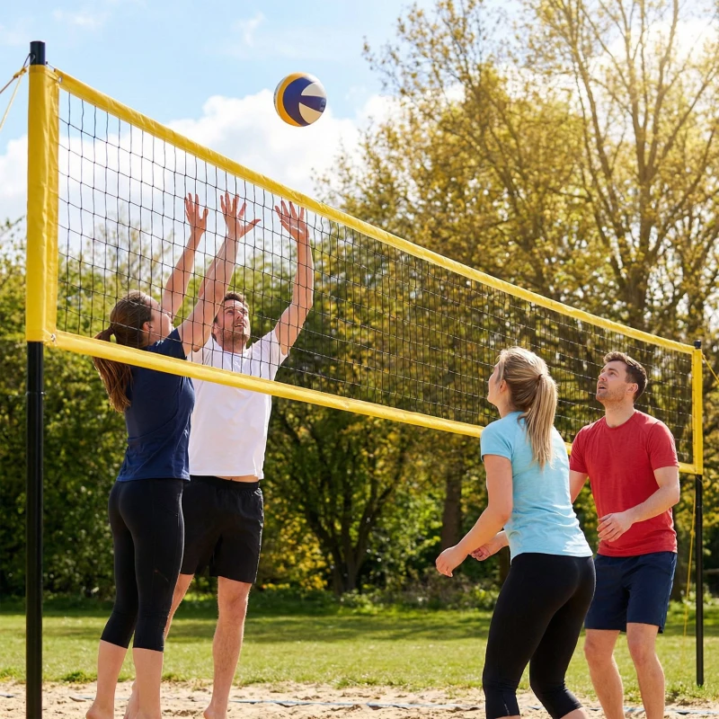 Soozier 31ft Portable Volleyball Net Set with Adjustable Height Steel Poles, Volleyball, Boundary Line and Carrying Bag