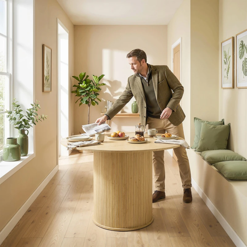 HOMCOM Round Dining Table for 5, 47 Inch Kitchen Table with Fluted Pedestal Base, for Kitchen Living Room Dining Room, Natural