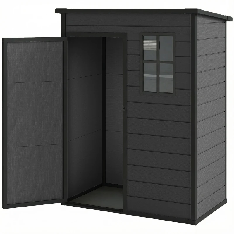 Outsunny 5 x 3FT Garden Shed with Floor, Outdoor Storage Shed with Lockable Door, Window and Vent for Backyard, Patio, Dark Grey