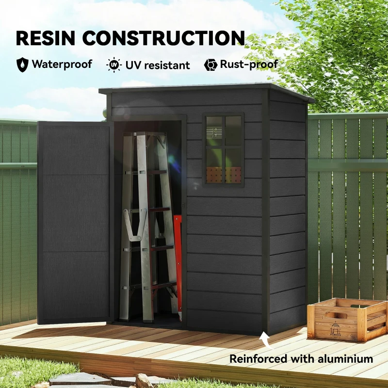Outsunny 5 x 3FT Garden Shed with Floor, Outdoor Storage Shed with Lockable Door, Window and Vent for Backyard, Patio, Dark Grey