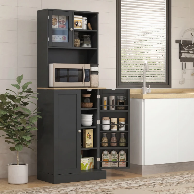 HOMCOM 66.5" Tall Kitchen Pantry Cabinet, Kitchen Hutch, Microwave Cabinet with Adjustable Shelves for Dining Room, Black