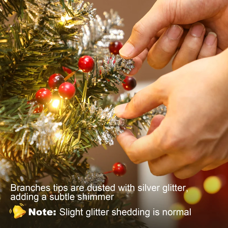 HOMCOM 5 ft Pencil Prelit Christmas Tree with LED Light, Silver Glitter, Dense Pointed Branches, 8 Modes, Slim Xmas Tree