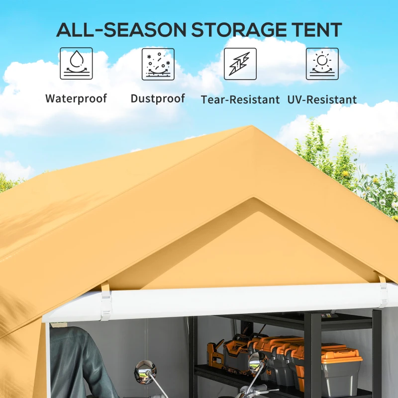Outsunny 10' x 10' Outdoor Storage Shed Portable Garage with Roll-up Door for Motorcycle, Bike, Garden Tools, Beige