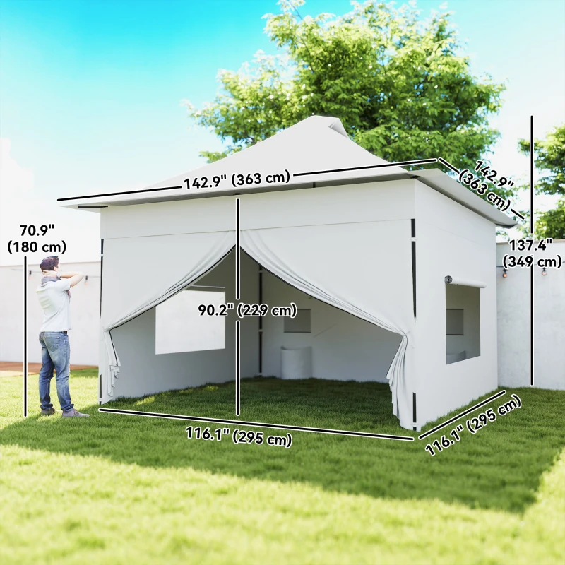 Outsunny 12 x 12 ft Pop Up Canopy Tent with Peak Top, UPF50+ 420D Outdoor Instant Canopy Shelter with Side Pockets, Silver