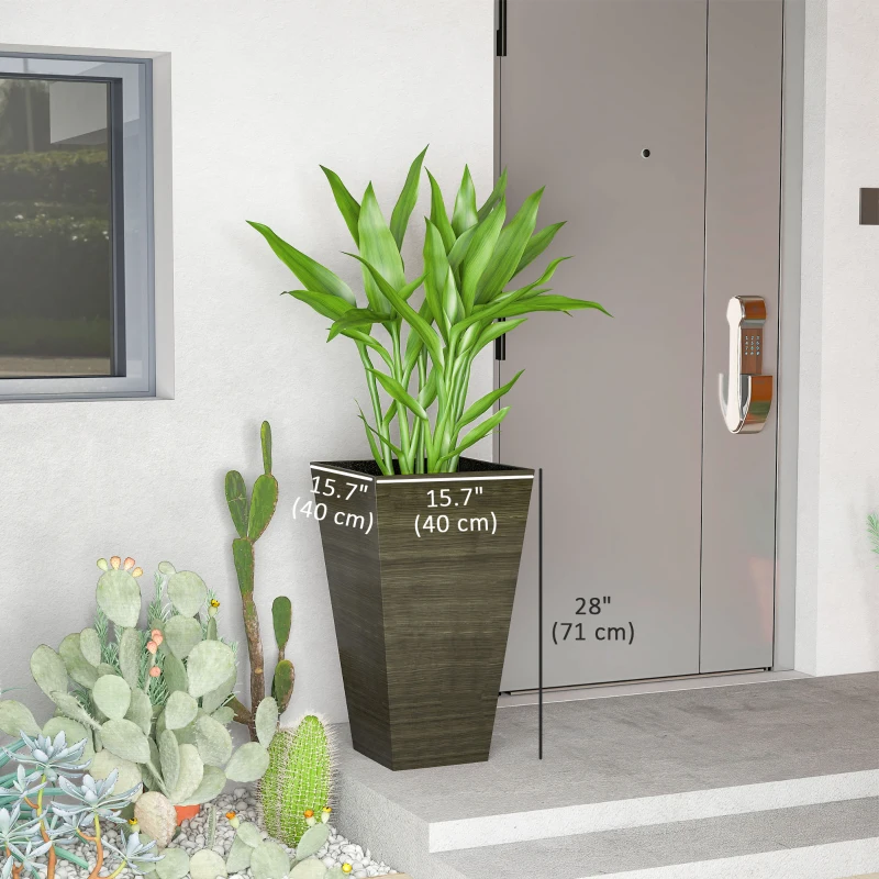 Outsunny Tall Planter for Outdoor Plants Set of 3, 28 Inch Taper Planter with Drainage Holes, Bronze