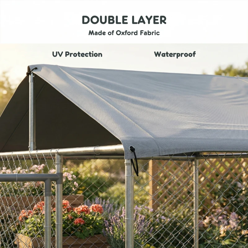 PawHut 19.7' x 7.5' x 4.9' Outdoor Dog Kennel for Large-Sized Dogs with Waterproof UV Resistant Roof, Silver(m-6)
