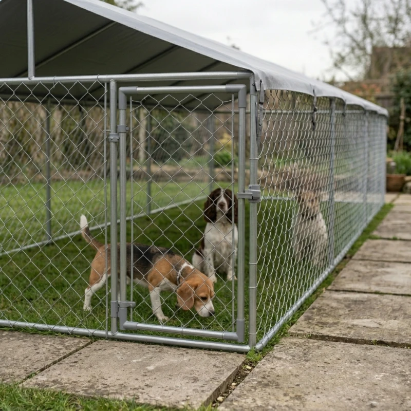 PawHut 19.7' x 7.5' x 4.9' Outdoor Dog Kennel for Large-Sized Dogs with Waterproof UV Resistant Roof, Silver(m-3)