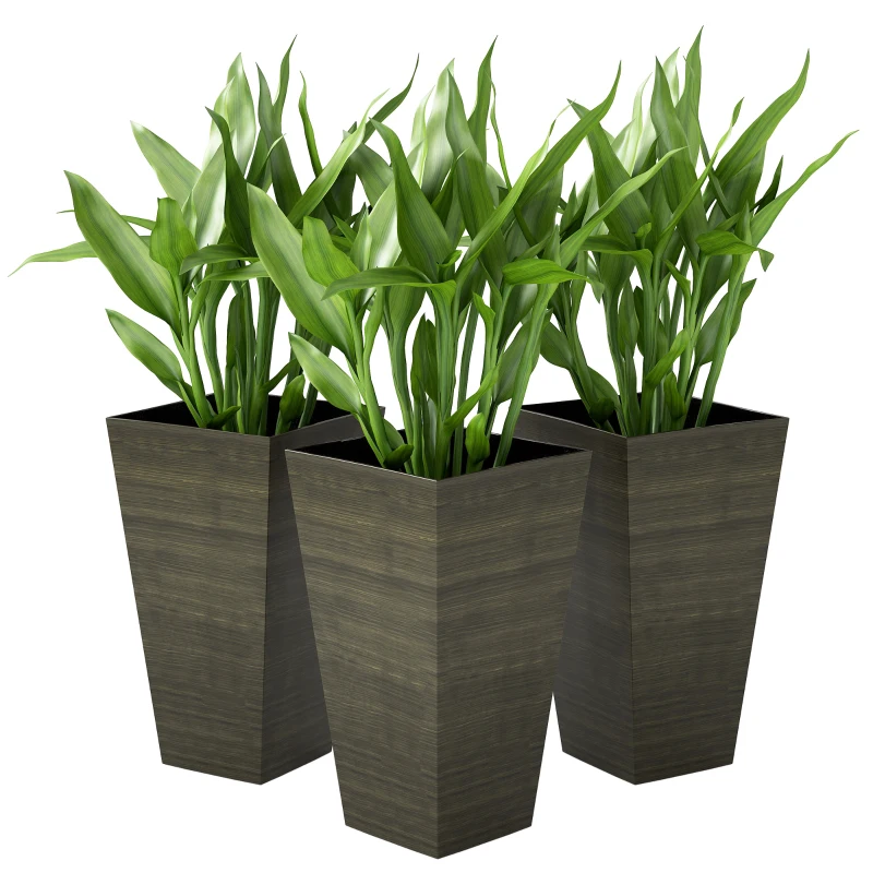 Outsunny Tall Planter for Outdoor Plants Set of 3, 28 Inch Taper Planter with Drainage Holes, Bronze