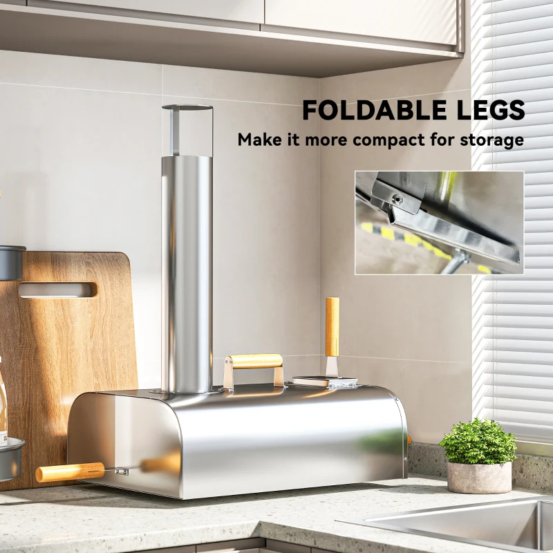 Outsunny Outdoor Pizza Oven, Portable Wood Pellet Pizza Oven with Pizza Stone and Peel, Foldable Legs, Chimney