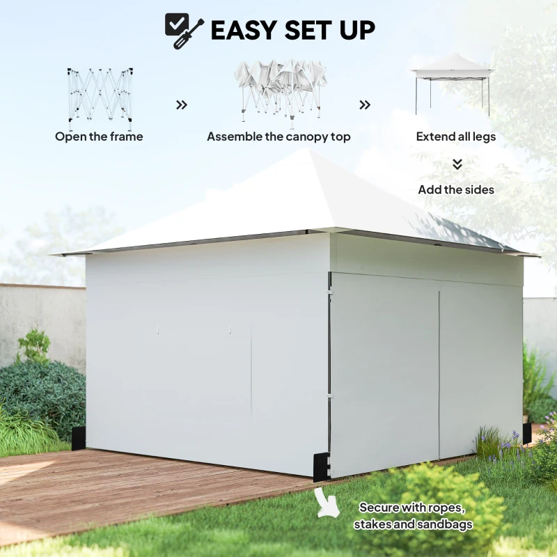 Outsunny 12 x 12 ft Pop Up Canopy Tent with Peak Top, UPF50+ 420D Outdoor Instant Canopy Shelter with Side Pockets, Silver