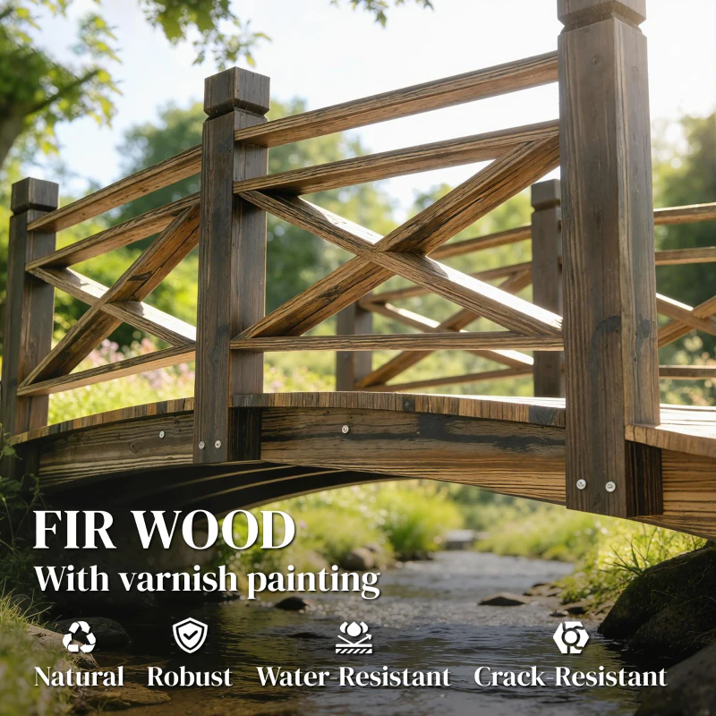 Outsunny Garden Bridge Wooden Arch Footbridge with Safety Rails Carbonized