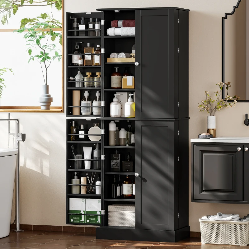 HOMCOM 65" Kitchen Cabinet, Kitchen Pantry Cabinet with 4 Doors and 16 Door Shelves for Dining Room, Black