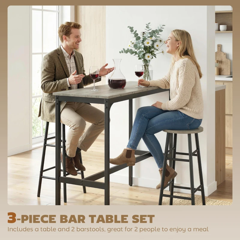 HOMCOM 3-Piece Counter Height Bar Table and Chairs, Dining Table and Chairs Set for 2, Pub Table and Chairs