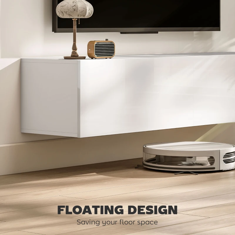 HOMCOM Floating TV Stand with Storage Cupboards for 45, 55, 65in TVs, Wall Mounted TV Console Entertainment Unit, White(m-4)