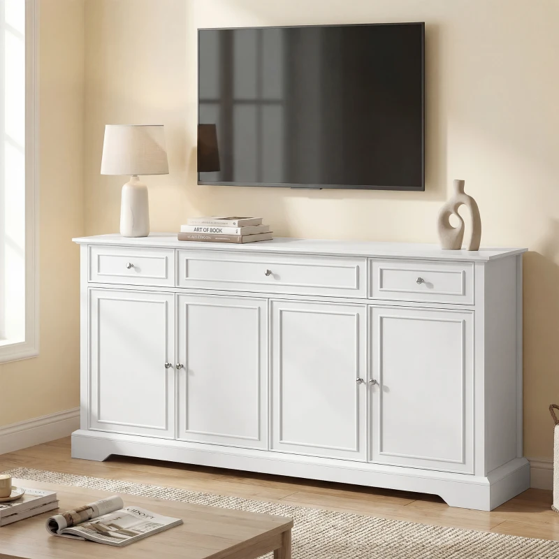 HOMCOM Sideboard Buffet Cabinet, 54" Kitchen Storage Cabinet with Soft-Close Doors, 3 Drawers and 2 Adjustable Shelves, White