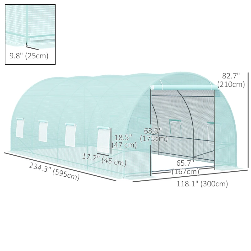 Outsunny Walk-in Greenhouse 20x10x7ft Heavy Duty Outdoor Backyard Seed Plant Vegetables Grow Warm House Green