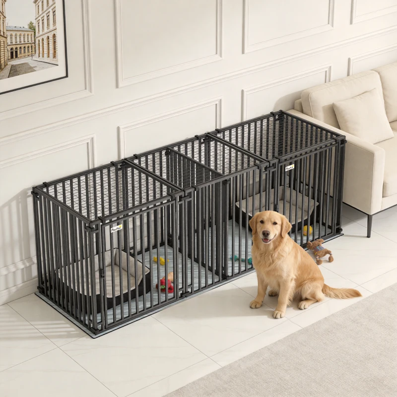 PawHut 83"L Heavy Duty Dog Crate, Extra Large Dog Kennel with Divider and Mat for Large Breeds, Modular Puppy Playpen