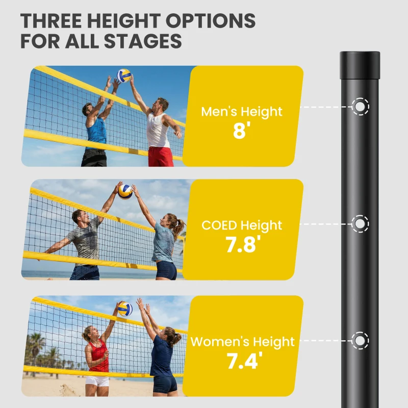 Soozier 31ft Portable Volleyball Net Set with Adjustable Height Steel Poles, Volleyball, Boundary Line and Carrying Bag