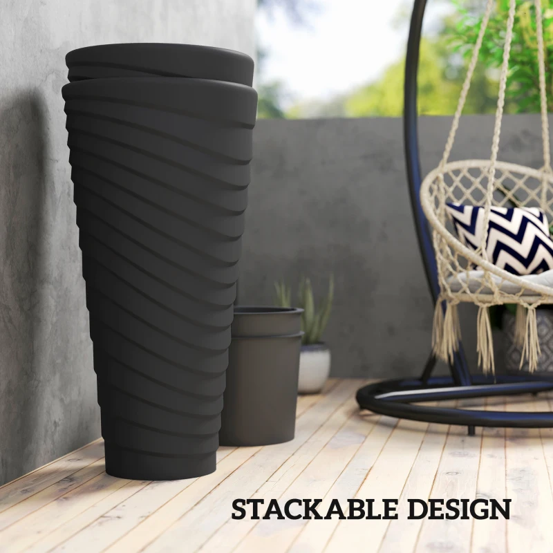 Outsunny 29" Tall Planters Set of 2, Indoor Outdoor Stackable Taper Planters with Drainage Holes, Black