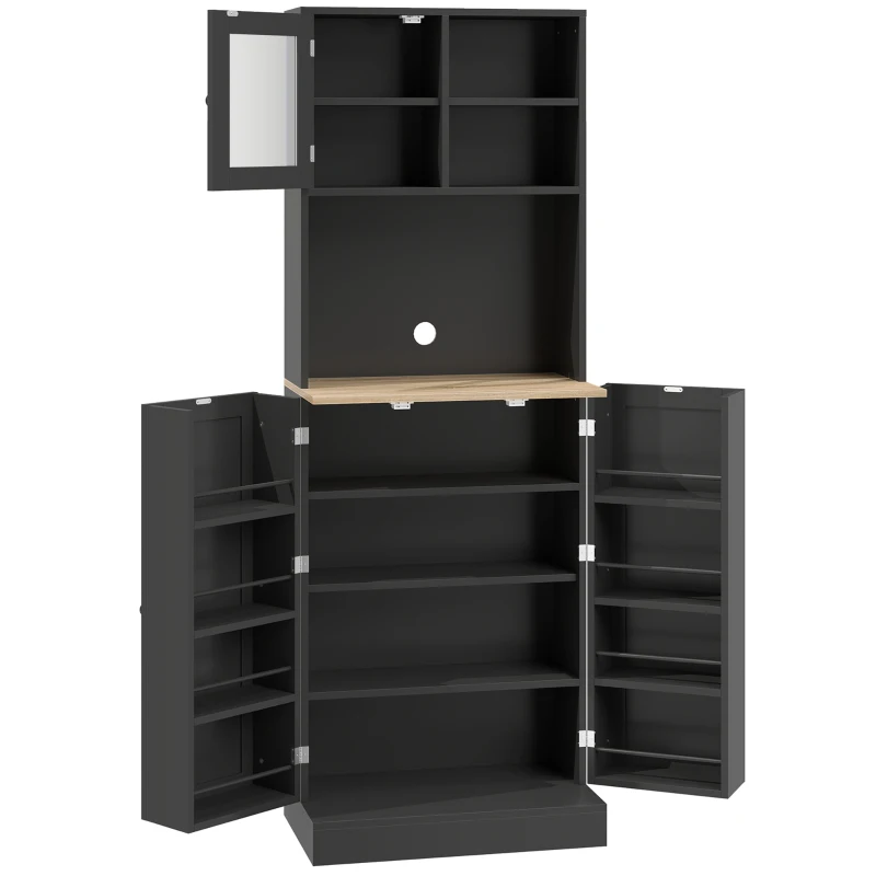 HOMCOM 66.5" Tall Kitchen Pantry Cabinet, Kitchen Hutch, Microwave Cabinet with Adjustable Shelves for Dining Room, Black