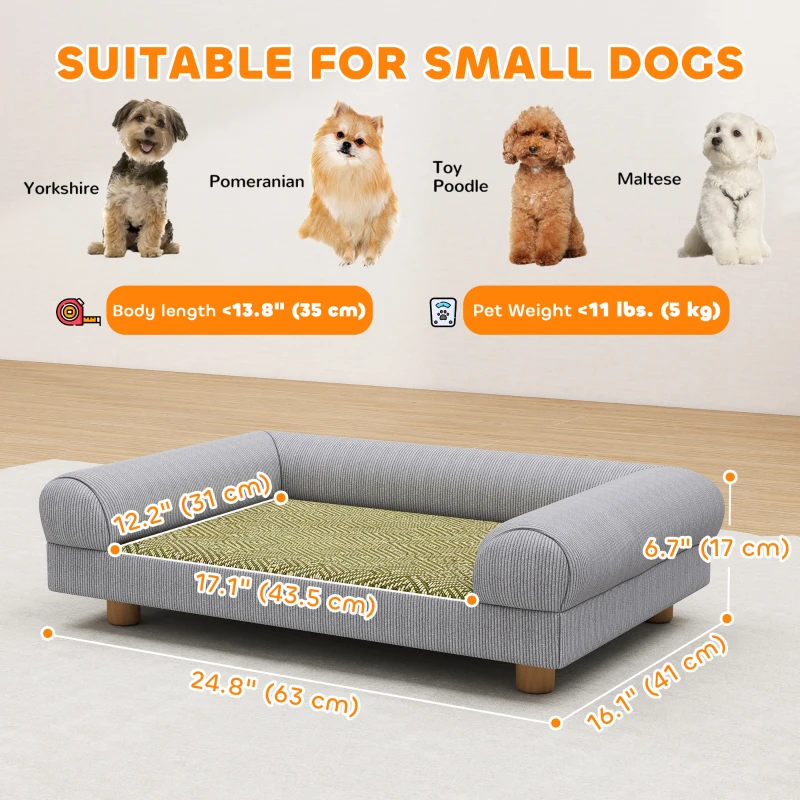 PawHut Pet Sofa, Dog Couch Bed for Small Dogs, Elevated Pet Sofa with Solid Feet for Indoor Kittens, Grey
