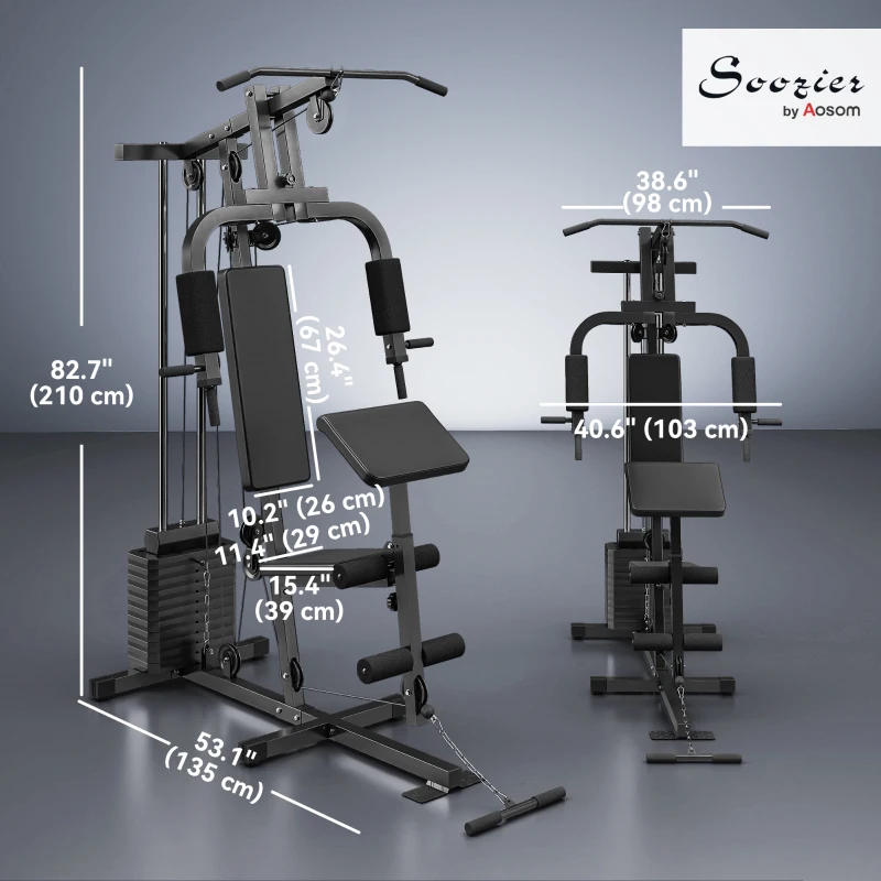 Soozier Home Gym Equipment Weight Training Machine, Multifunction Workout Machine with 143lbs Weight Stack for Full Body Workout and Strength Training, Black