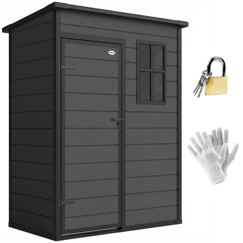 Outsunny 5 x 3FT Garden Shed with Floor, Outdoor Storage Shed with Lockable Door, Window and Vent for Backyard, Patio, Dark Grey
