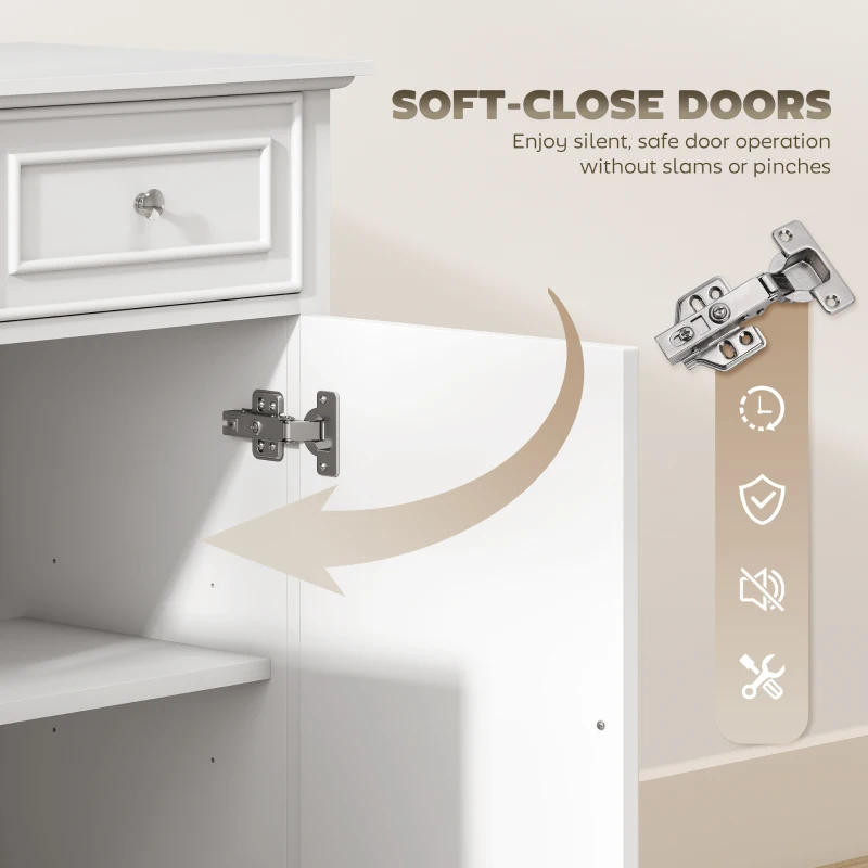 HOMCOM Sideboard Buffet Cabinet, 54" Kitchen Storage Cabinet with Soft-Close Doors, 3 Drawers and 2 Adjustable Shelves, White